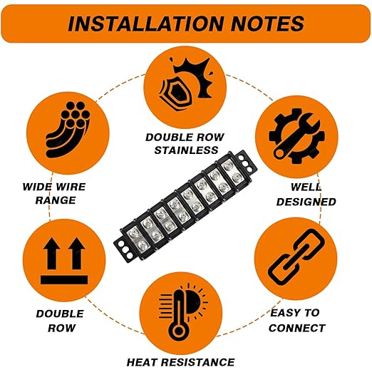 Terminal Blocks Double Row Stainless Steel 10-22 AWG Copper 600V/30A Rated 2-14 Poles Neat Circuit Solution 1 Pack TBD (8 Poles)