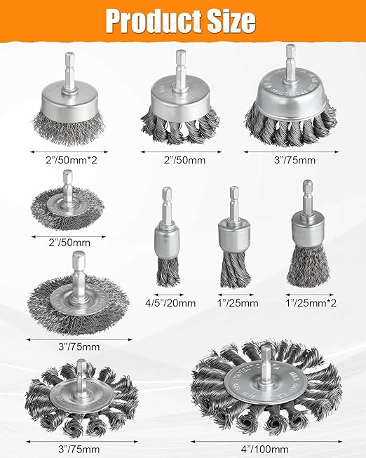 12 Pcs Drill Wire Brush Attachments Set, Heavy Duty Wire Brush Wheel for Drill, 1/4" Hex Shank Coarse Carbon Steel Crimped, Ideal for Cleaning Rust, Paint, Abrasive