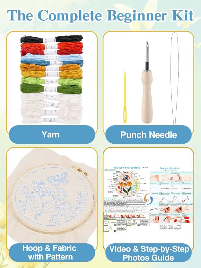 Punch Needle Kit Adults Beginner- Step-by-Step Guide & Video, Including Punch - Image 2