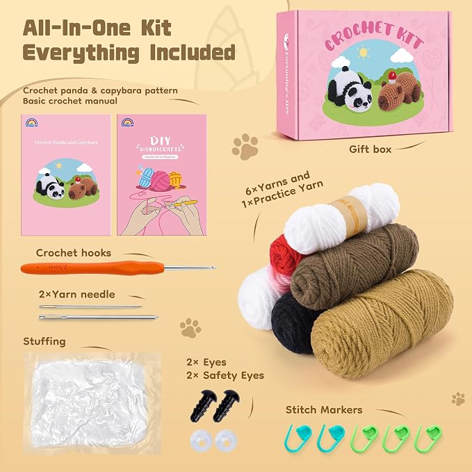 Crochet Kit for Beginners, Panda & Capybara Crochet Animal Kits, Easy Crochet - Image 2