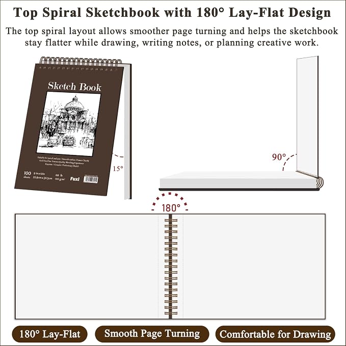 9" x 12" Sketch Book, Top Spiral Bound Sketch Pad, 2 Packs 100 Sheets Each - Image 3