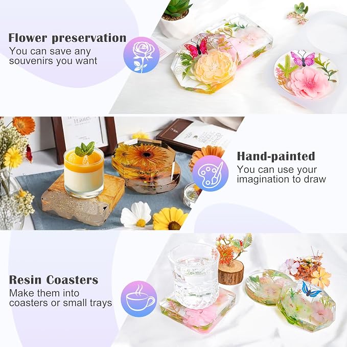 YOILES Deep Coaster Resin Molds Silicone Octagon Round Square Silicone Molds - Image 3