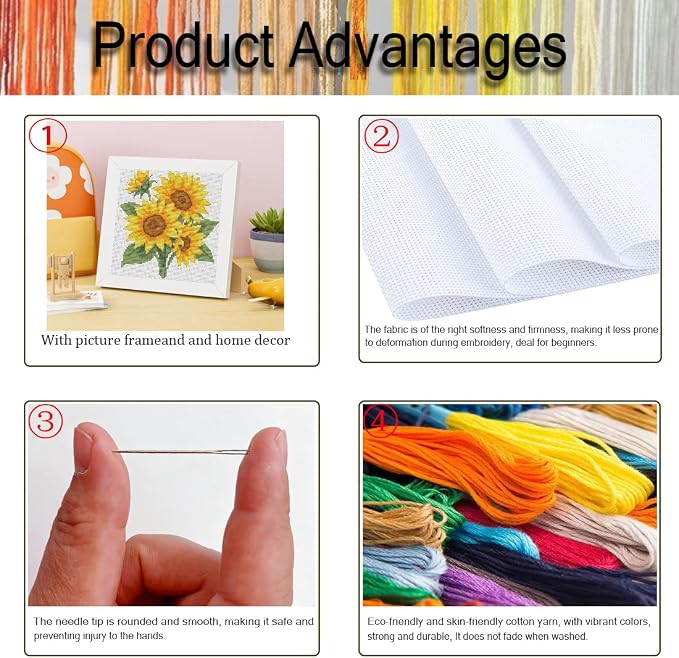 Sunflower Cross Stitch Kits for Beginners, Flowers Stamped Cross Stitch for - Image 4
