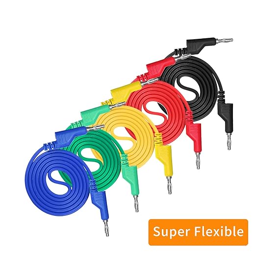 Makeronics 5pcs Banana to Banana Plug Test Lead Set for Multimeter | 4mm Stackable Banana Plug | 39.37inch / 1m length Flexible Electrical Test Wires 1000V/15A | 5 Colors (Black/Red/Green/Blue/Yellow)