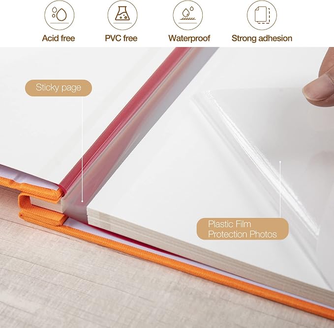 potricher Large Photo Album Self Adhesive 4x6 5x7 8x10 Pictures Linen Cover 80 - Image 4