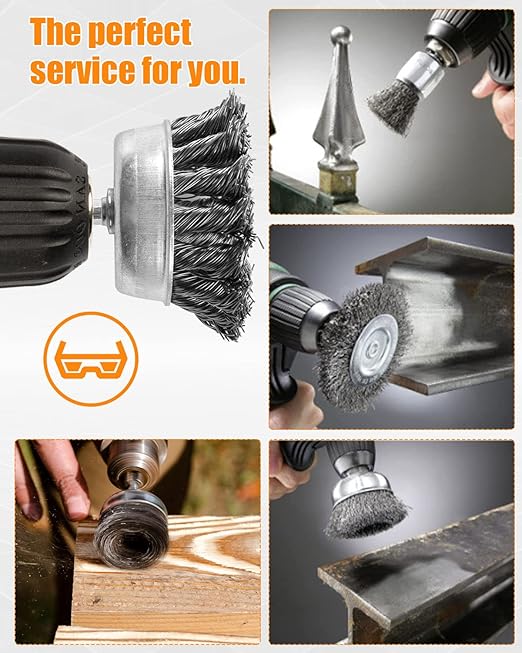 12 Pcs Drill Wire Brush Attachments Set, Heavy Duty Wire Brush Wheel for Drill, 1/4" Hex Shank Coarse Carbon Steel Crimped, Ideal for Cleaning Rust, Paint, Abrasive