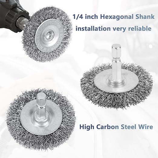 10PCS Wire Wheel Brush for Drill, High Carbon Steel Wire Brush with 1/4" Hex Shank, Skilled in Handling Metal & Nonmetal Surfaces