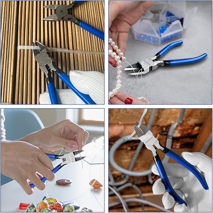 Wire Cutters 5 Pack, 6.5 inch,KAIHAOWIN Flush Cutters Diagonal Cutters Side Cutters Precision Ultra Sharp Spring Loaded Wire Snips Clippers Dikes Cutting Pliers Small for Crafting Jewelry Making,Blue