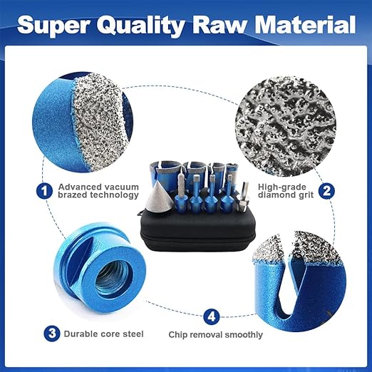 Diamond Core Drill Bit Set - BRSCHNITT 10pcs Tile Hole Saw Kit Diamond for Porcelain Tile Ceramic Marble Granite Drilling,Finger Chamfer Bit