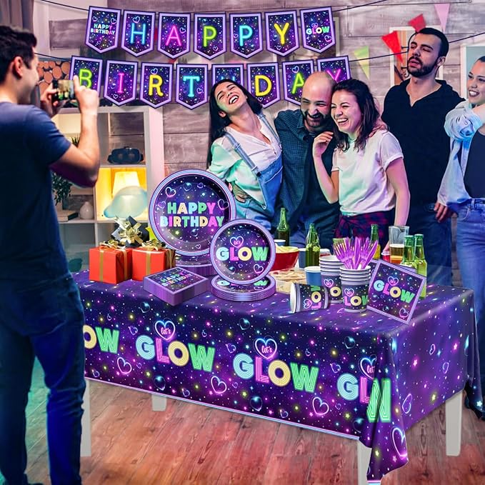 Glow Neon Party Supplies Tableware Set, Glow Tablecloths - Image 5
