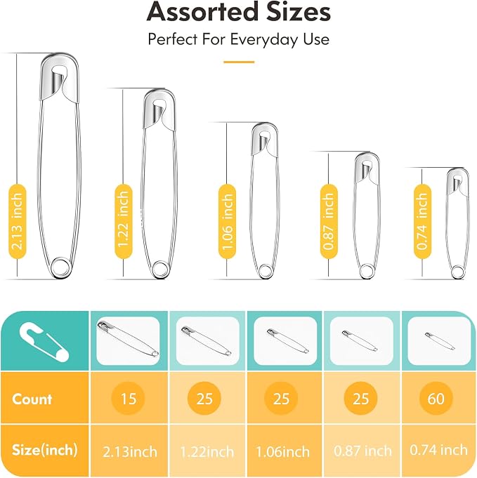 Huhuhero 160Pcs Safety Pins, Large & Small Safety Pins - Image 2