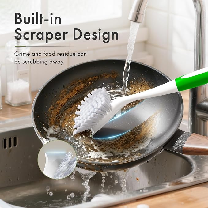 Amazer Dish Brush with Handle, 2 Pack Kitchen Scrub Brushes with Built-in - Image 3
