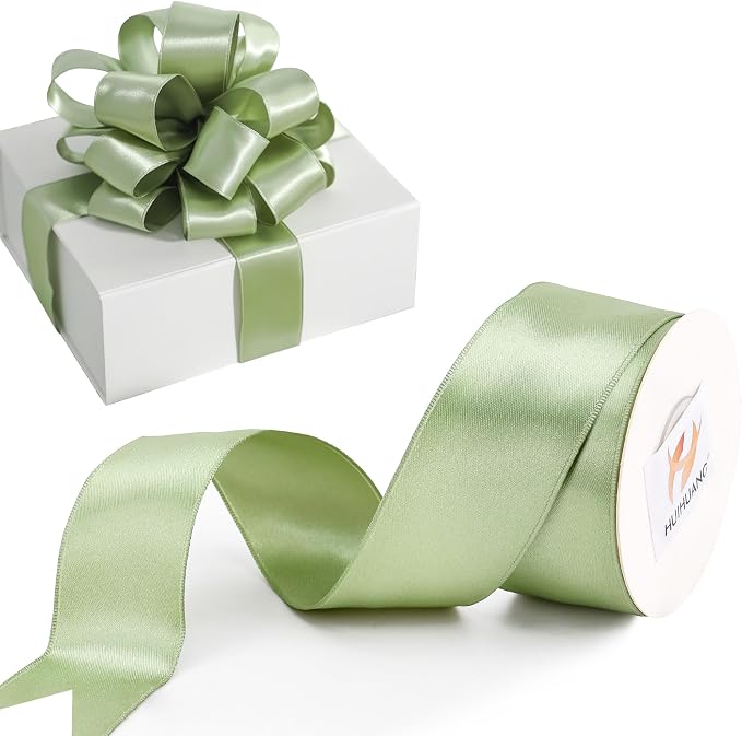 HUIHUANG Sage Green Satin Wired Ribbon 1-1/2 inch Spring Moss Wire Edge Ribbon by HUIHUANG