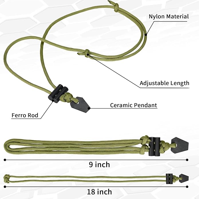 Fire Starter Necklace - Handcrafted Survival Necklace with Ferro Rod, Mini Bushcraft Paracord Necklace for Camping, Hiking, Backpacking Outdoor Gear
