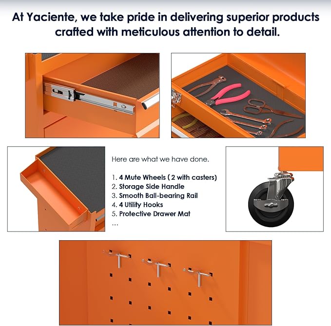 5-Drawer High Capacity Rolling Tool Chest, Tool Box with Drawers and Wheels, Toolbox on Wheels with Cabinet(Orange)