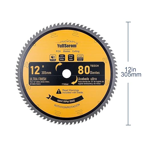 12-Inch 80-Tooth Miter/Table Saw Blades TCT Fine-Finish Professional Woodworking Saw Blade for Miter Saws and Table Saws with 1-Inch Arbor