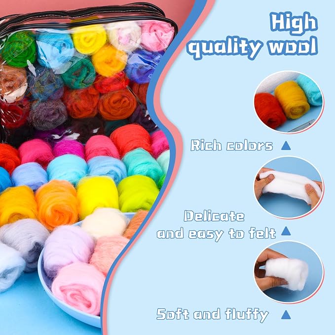 SOCNITC 70 Colors Needle Felting Kit, Wool Felting Kit - Image 7