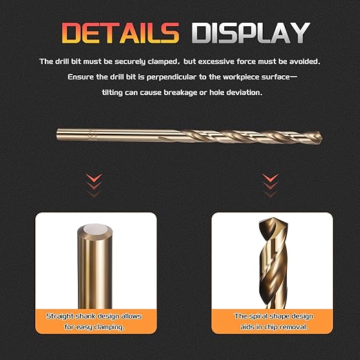 Drill Bit, #30 Cutting Diameter, 4341 HSS Gold Finish 135° Cutting Angle Number Jobber Bits - (Applications: for Drilling Soft Metal Plastic Wood), 10-Pieces