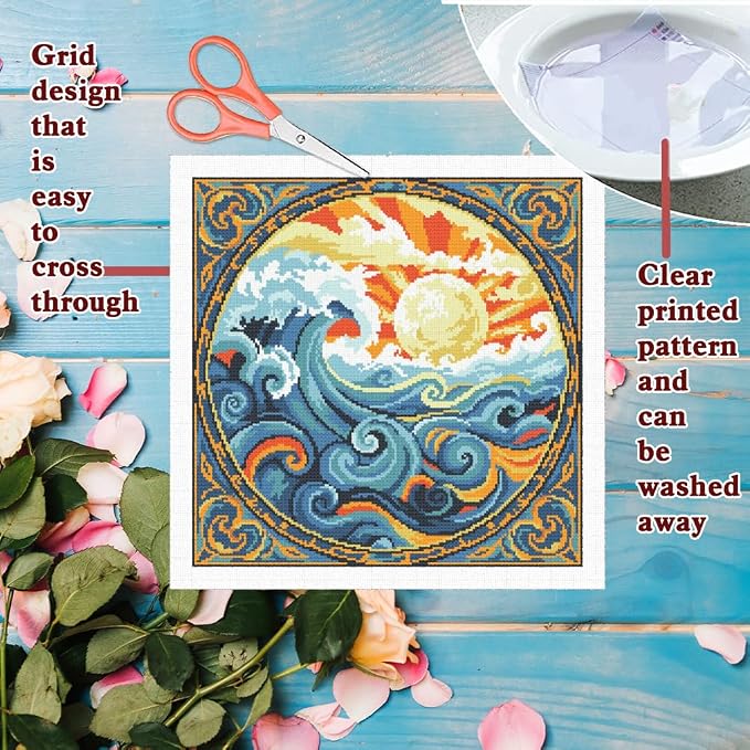 FREEBLOSS 11CT Stamped Cross Stitch Kits Sunrise&Waves Cross Stitch Wall - Image 3