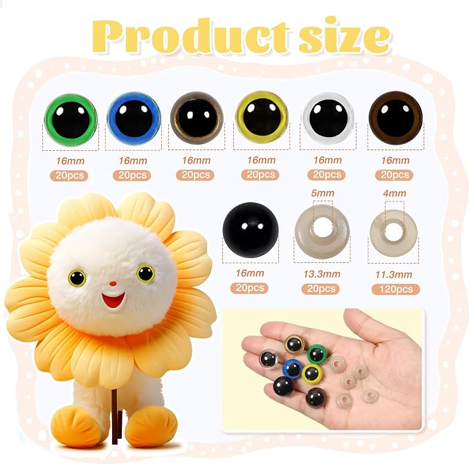 TOAOB 140pcs 16mm Colorful Safety Eyes - Image 2