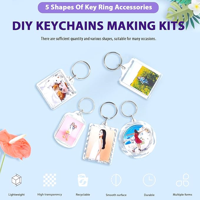 Swpeet 40Pcs Pendant Picture Frame Keyrings, Make Your Own Keyring Kit - Image 3