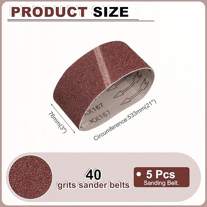 HARFINGTON 3 x 21 Inch Sanding Belts, 5 Pcs 40 Grits Aluminum Oxide Belt Sander Abrasive File Belt for Woodworking, Metal Polishing, Knife Sharpener