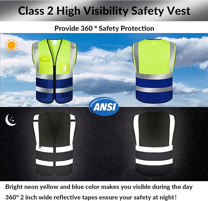 BeautyWill Custom Safety Vest Logo Class 2 High Visibility Reflevtive Vest Outdoor Protective Workwear
