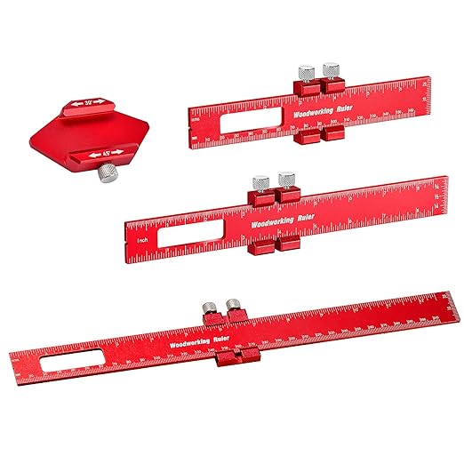 Woodworking Ruler Precision Pocket Rule: 12, 8, 6 Inch Metal Marking Ruler with 45° & 30° Slide Stop, Metric Inch Measuring Wood Working Scribing Measure Tools, Woodwork Adjustable Sliding Ruler