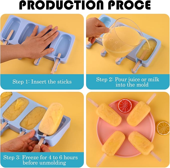 Sakolla Large Silicone Popsicle Molds Set of 3, Oval 4 Cavities Homemade Ice - Image 5