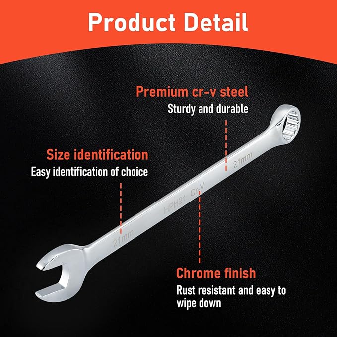 12-Piece Wrench Set, Metric and Standard Combination Wrench Set,Mirror Polished Finish CR-V Professional Spanner,Wrench Tool Set with Organizer Rack and Rolling Pouch