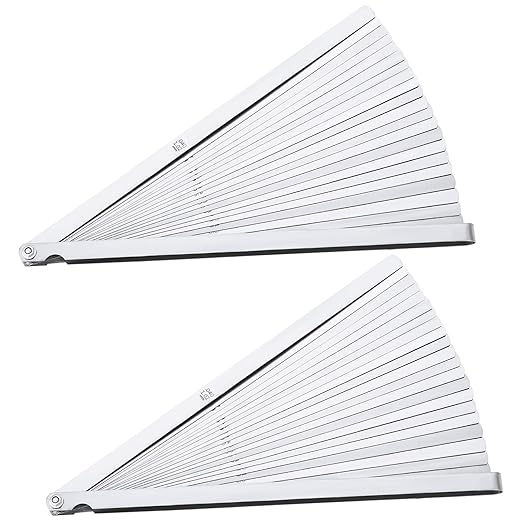 Tigeen 2 Pcs 25 Blade Long Feeler Gauge Set 0.038-1.02mm, Stainless Steel Feeler Gauge Dual Marked Metric and Imperial Measuring Tool, Silver for Guitar, Spark Plug, Piston Measure