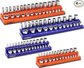 HORUSDY 4-Piece Magnetic Socket Organizer Set, Holds 1/4" & 3/8" SAE & Metric Standard/Deep Sockets, Strong Rubberized Magnetic Base, Durable Plastic Socket Holder for Toolbox & Workbench
