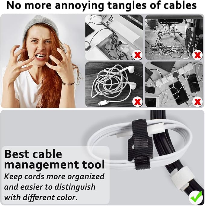 100pcs Cable Ties Reusable All-Black Wire Ties Cable Management Cord Ties - Image 3