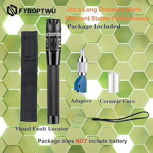 1pc Fiber Optic Visual Fault Locator VFL Fiber Optic Cable Tester with 1pcs Singlemode 9/125um FC Male to LC Female Adapter, Black Switch (Mode Number: VFL-30)