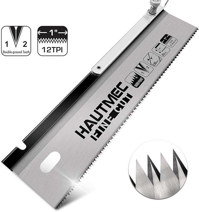 HAUTMEC 10" Reversible Dovetail Saw, Pro Flush Cut Jamb Saw, 12TPI Double Ground Teeth with Cranked Handle, Dual-Side Cutting Handsaw for Door Frames, Trim, and Flooring Installation – HT0234