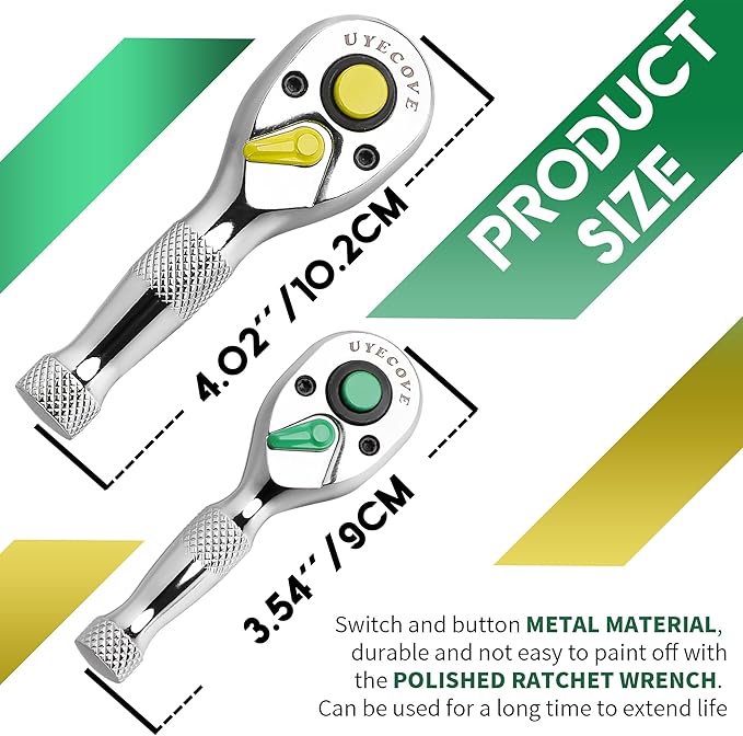 Ratchet Set- 2 Pcs: 1/4" & 3/8" Drive, 72-Tooth Reversible Small Ratchet Wrench Tray