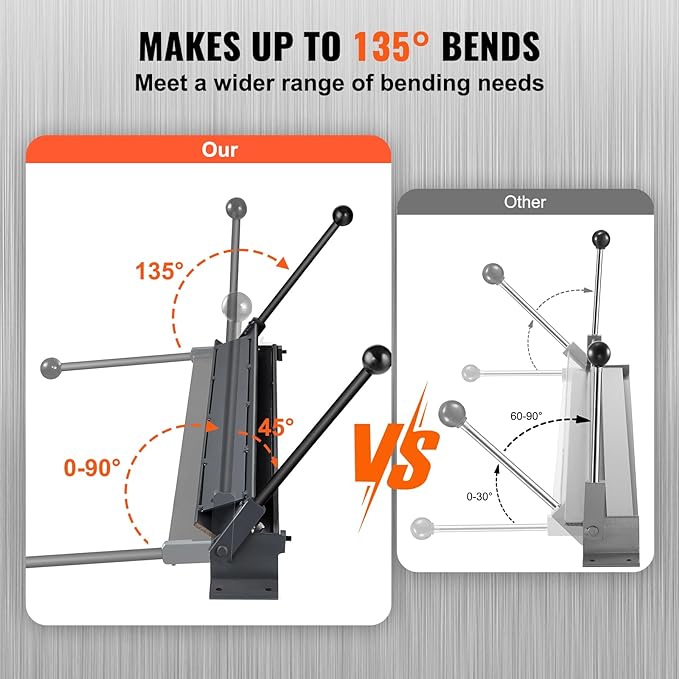 VEVOR Box and Pan Brake, 48-Inch, 0-130 Degrees Sheet Metal Bending Brake, Portable Mini Metal Bender with 20 Gauge Low Carbon Steel 14 Gauge Aluminum Capacity Power Handle, for Metal Bending
