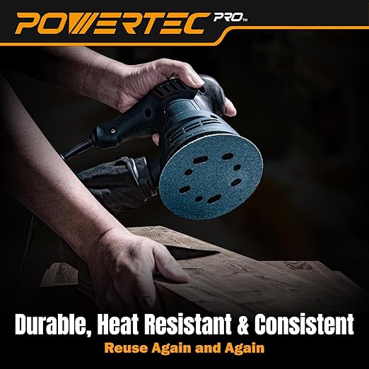 POWERTEC PRO 50PK, 5 Inch Sanding Discs Hook and Loop, 220 Grit, Ceramic Orbital Sander Sandpaper for 5 & 8 Hole Random Orbital Sanders - Automotive, Paint, Metal, Woodworking (45322C-50)