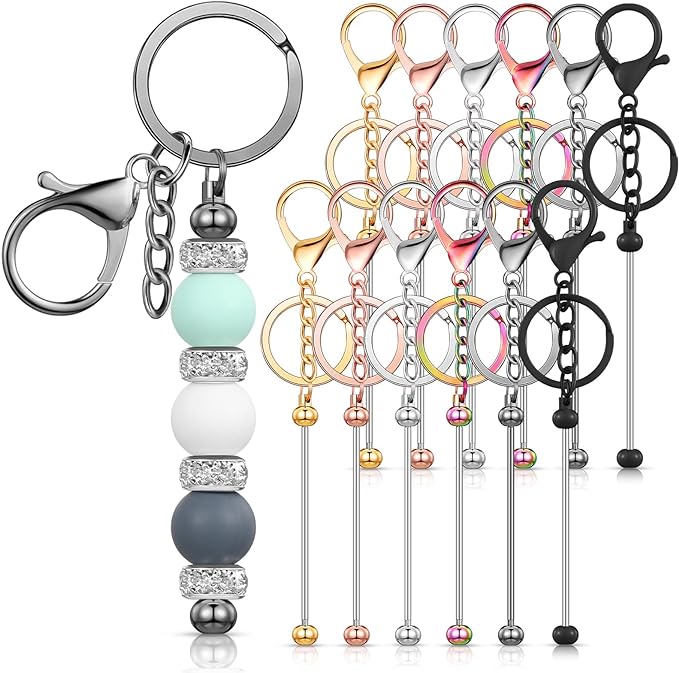 Tondiamo 12 Pcs Beadable Keychains Bars Bulk Blank Beaded Metal Keychain by Tondiamo