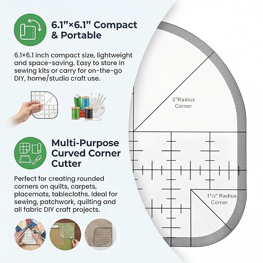 Acrylic Curved Corner Cutter Ruler, Quilting Guides Fabric Craft Ruler - Image 4