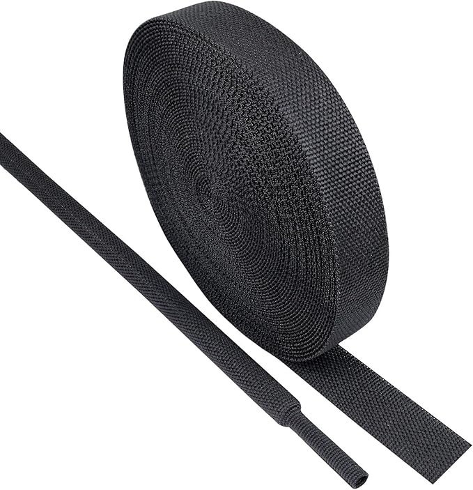 Black 2:1 Ratio Automotive Heat Shrink Braided Sleeving,Wear-Resistant Flat Woven Shrinkable Sleeve Fabric Car Cable Wires Hoses Protection (1/2"-35ft)