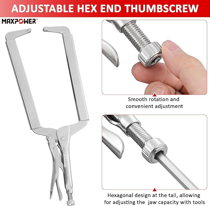 MAXPOWER 18-inch C Clamp Locking Pliers, Locking C Clamp with Regular Tips, MAX Jaw Capacity Up to 6.5"