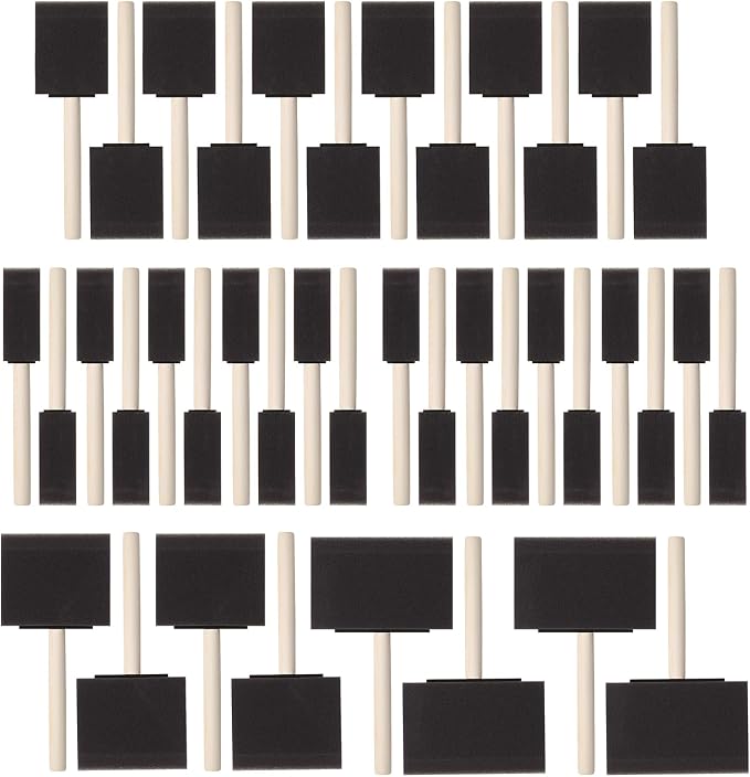 Bates- Foam Paint Brushes, 40 Pack Wooden Handle | Sponge Brushes by BatesChoice