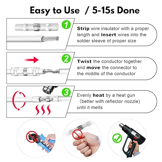 Kuject 100PCS Solder Seal Wire Connectors AWG 26-24, White Solder Seal Heat Shrink Butt Connectors Terminals Waterproof Wire Splice Connector for Marine Boat Wire Joint