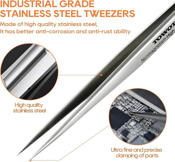 Precision Tweezers, Stainless Steel Pointed Tweezers - Image 2