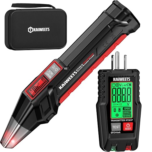 KAIWEETS Circuit Breaker Finder with LCD Display, GFCI Outlet Tester, Electrical Circuit Tracer Tool with NCV Test & Flashlight, Includes Carrying Case - KT301