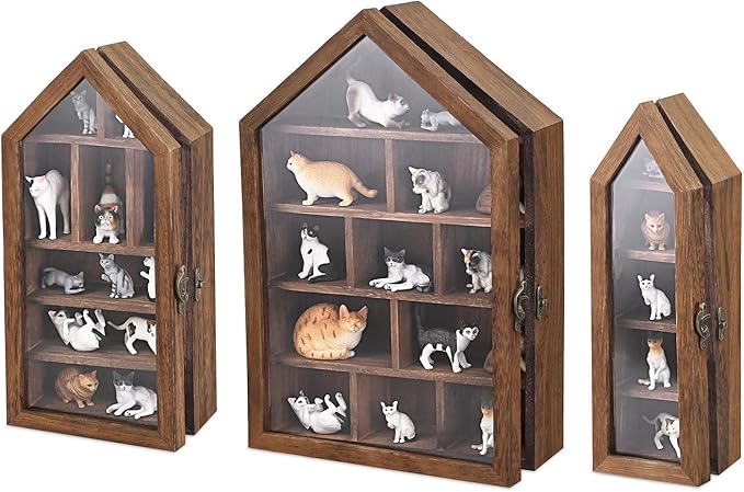 Ikee Design 3 Pcs Set Wall-Mounted House-Shaped Wooden Shadow Cubby Box Display by IkeeDesign
