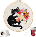 Nuberlic Black Cat Flowers Embroidery Kits by Nuberlic