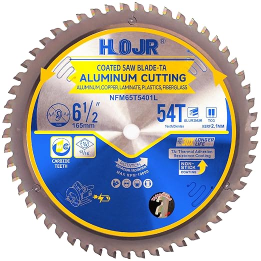 Aluminum Cutting Circular Saw Blade, Medium Aluminum,The Cutting Head uses a Special Anti-Heat Sticking Coating with high Finish and Long Life,NFM 6-1/2 inch 54-Tooth 5/8" -TA