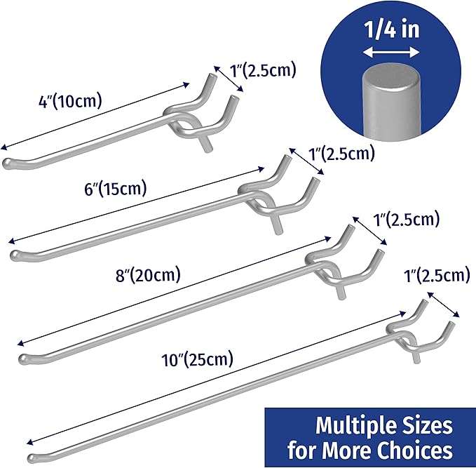 unp POETISKE Pegboard Hooks 0.204'' Diameter 8 inch Silver Metal Ball Ending Garden Tool Organizer Fits 1/4’’ Pegboard Garage Wall Hooks 50PCS